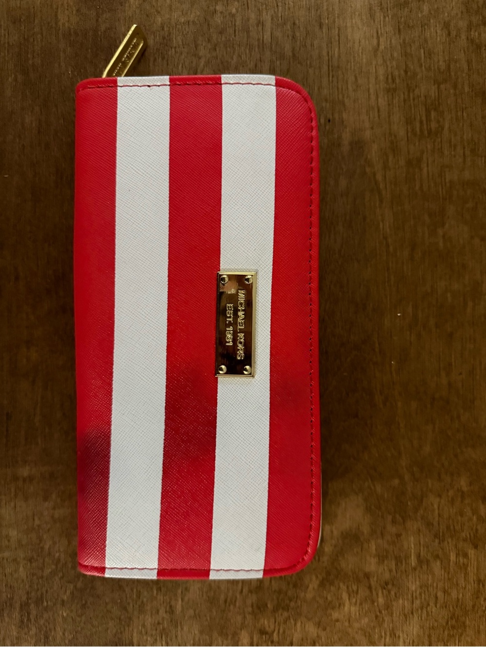 Michael Kors Red & White Striped Zip Phone Wallet